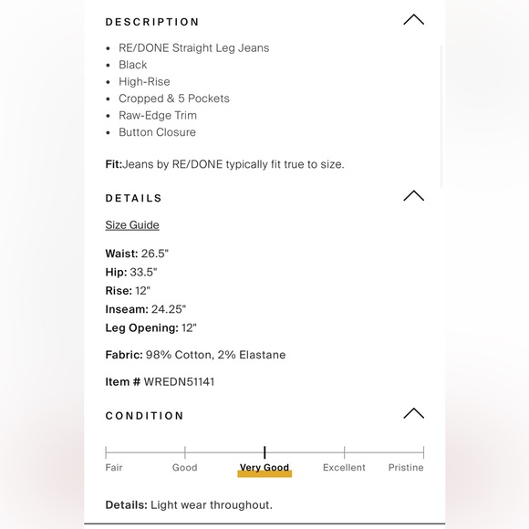 Re/Done High Rise Straight Leg Jeans in Black - Size 27 / Very Good Condition! - Picture 3 of 6